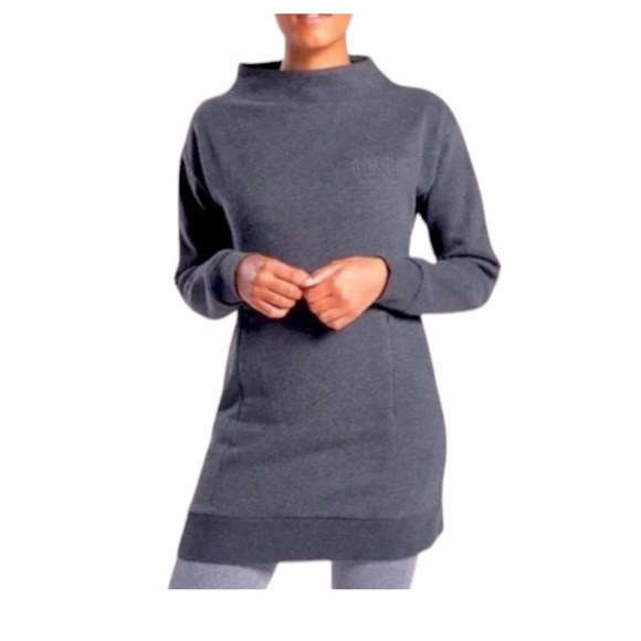 Gymshark Sweaters - Gymshark Sweater Tunic Mock Neck Charcoal Grey Fleece Pocket Zip Size Small